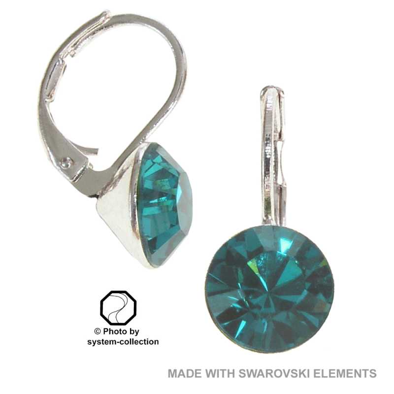 8mm Ohrringe mit Swarovski Kristall in der Farbe Indigo Blau Grün